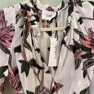 ba&sh White Maxi Dress with Pink Floral Print NWT